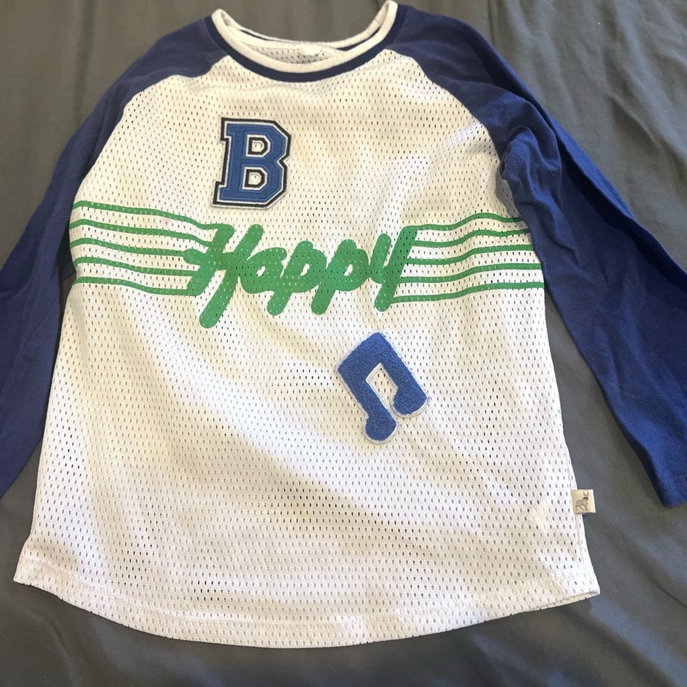 Stella McCartney Blue and White 'Happy' Long Sleeve Tee